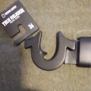 True religion leather belt black